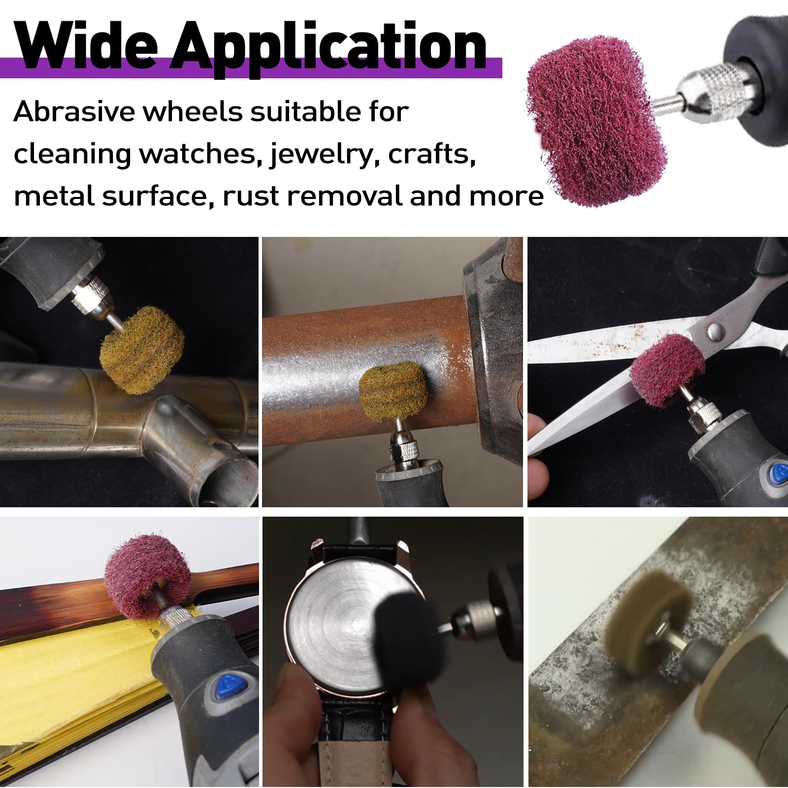 100 ruedas abrasivas para Dremel, kit de pulido grueso, vástago de 1/8 pulgadas para accesorios de herramientas giratorias, juego de ruedas de pulido para metal, óxido, madera, vidrio, reloj, latón