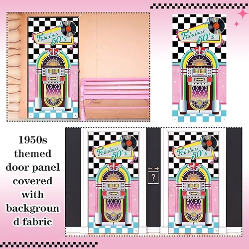 Miniatura 3 de VitalCozy Decoraciones de fiesta de los años 50 de 71 x 35 pulgadas, decoración retro de los años 50, cubierta de puerta de fiesta de rock and roll