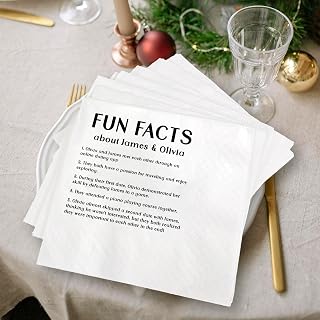 GODLOVER Wedding Personalized Printed Paper Napkins - Custom Fun Facts Trivia Napkins, White Cocktail Napkins, Gifts for Wedding Engagement Christmas Anniversary Birthday Party