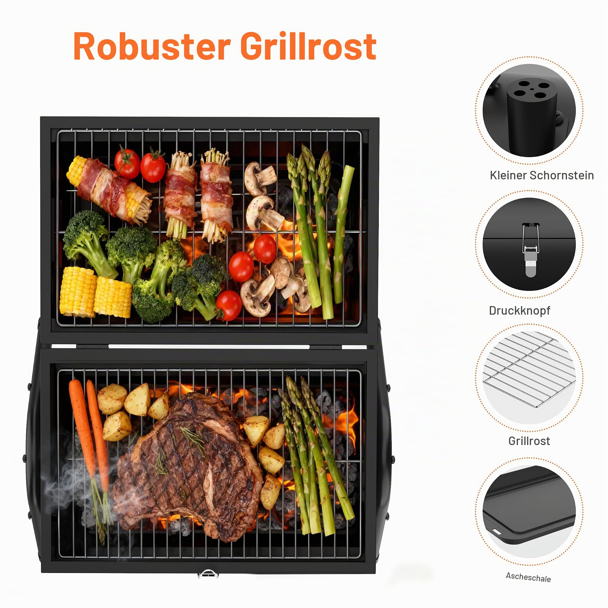 KOBEDAN Camping Grill Tischgrill Holzkohle und vielseitiger Holzkohlegrill mit 2in1 Funktion als Grill und Ofen inklusive Temperaturkontrolle und kaltem Holzgriff für Camping Outdoor und Garten