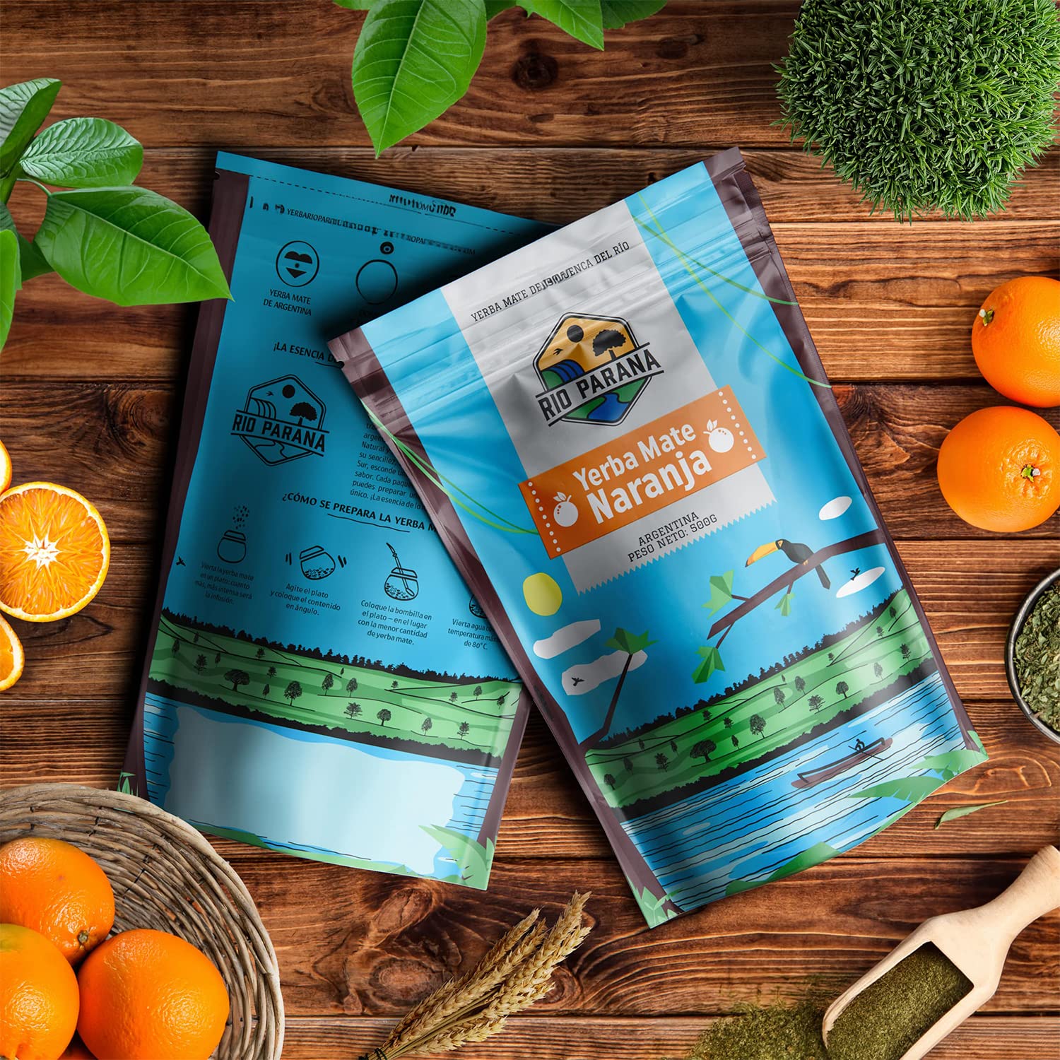 Rio Parana Mate Tee Set 3kg - Argentinische Yerba Mate Elaborada, Despalada, Limon, Silueta, Naranja, Guarana - Luftgetrocknet, Staubarm - 1 Jahr Gereift für Milden Geschmack - Grosspackung 6x500g