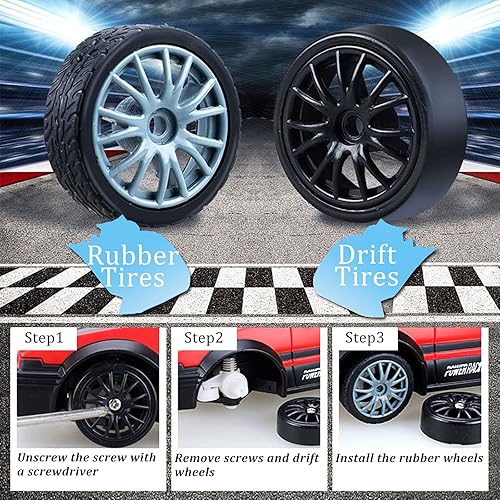 Miniatura 5 de Auto de control remoto RC Drift Car 2.4GHz escala 124 4WD 15KMH Modelo de vehículo de alta velocidad con luces LED Drifting Tire Racing Sport Toy