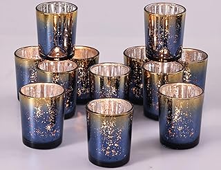Volens Navy Votive Candle Holders Set of 12, Speckles Mercury Glass Teal...