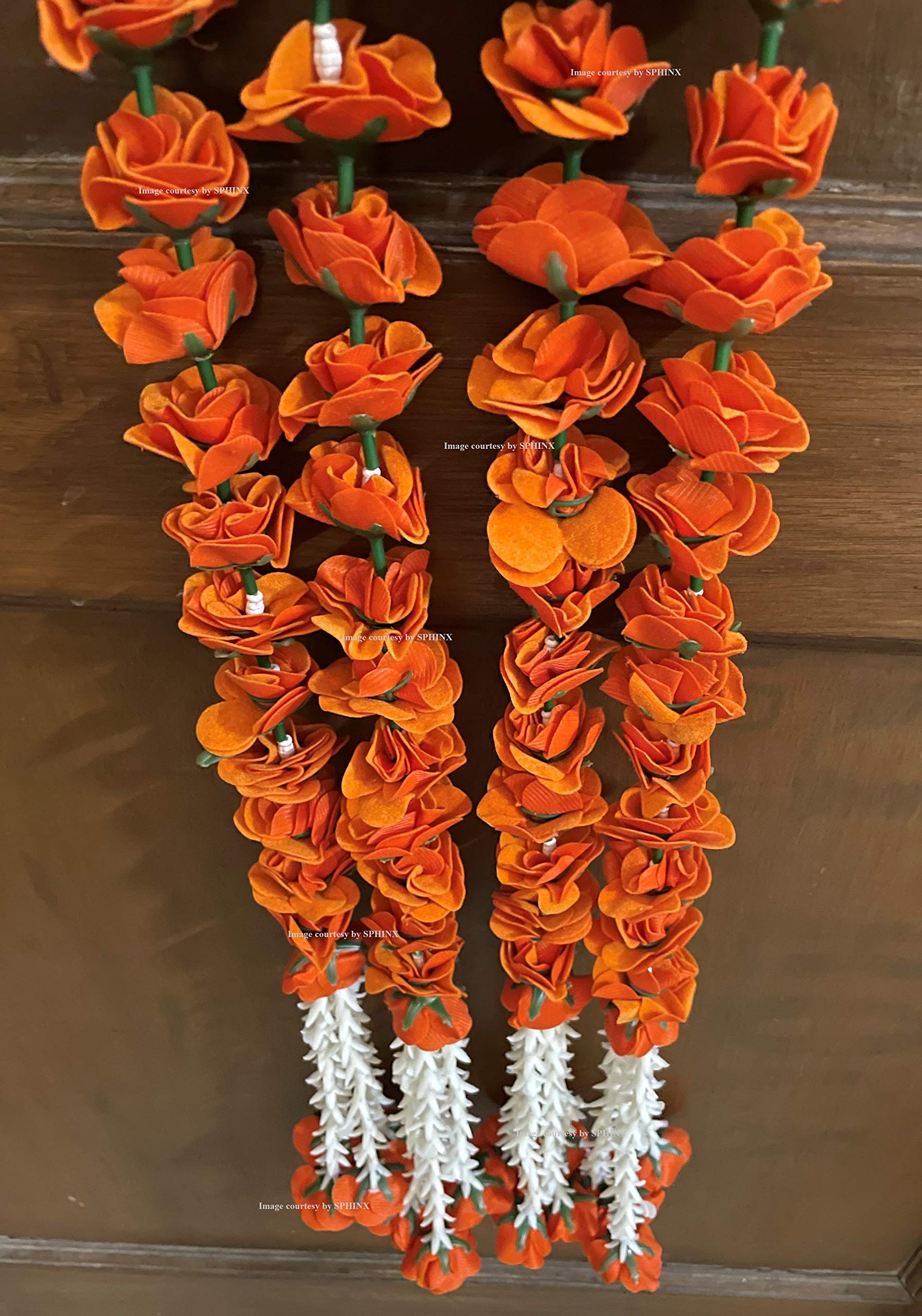Sphinx artificial velvet roses garlands with clustered tuberose (rajnigandha) for festive pooja wedding housewarming decorations approx. 2.5 ft (Marmalade Orange, 4)