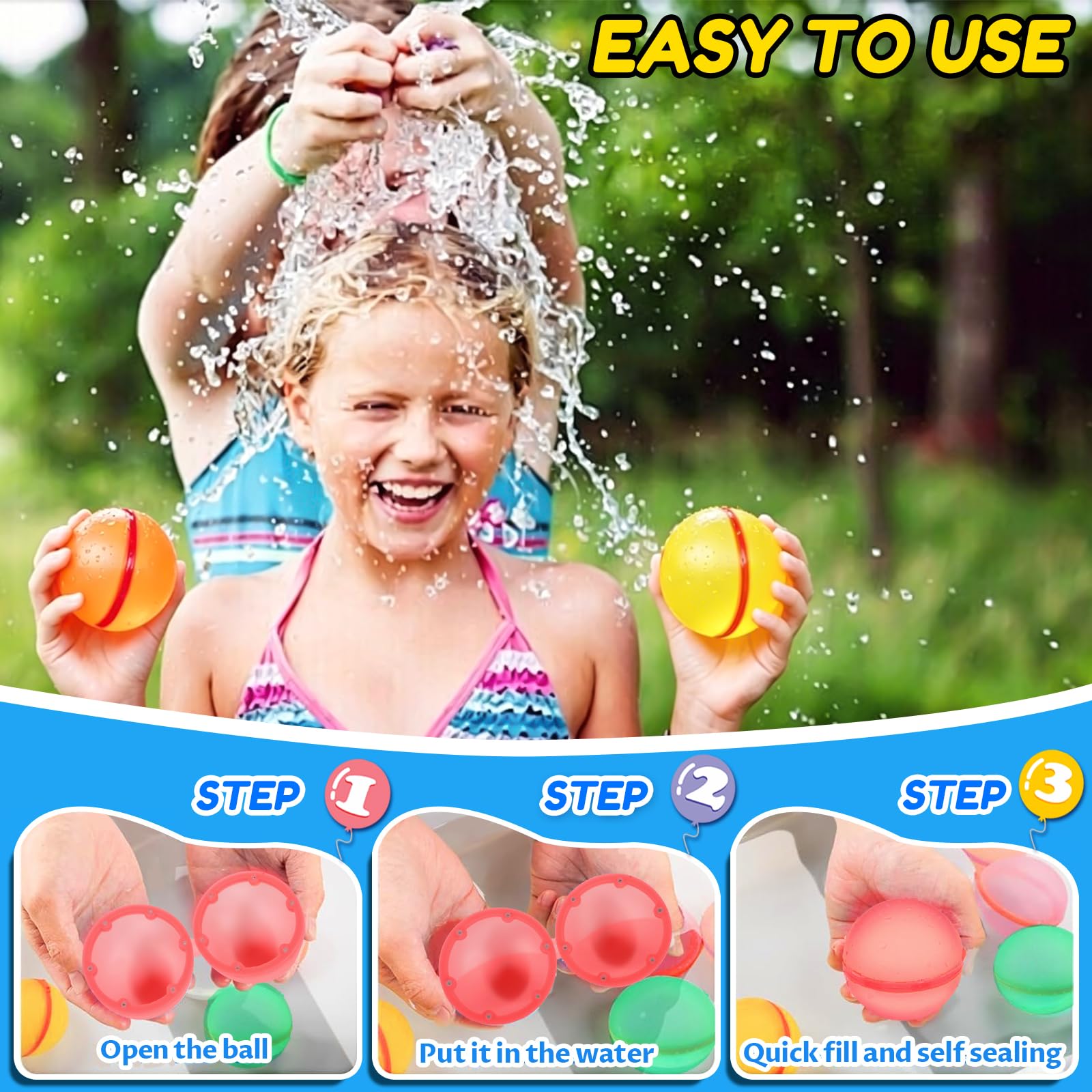 8 Pezzi Palloncini d'Acqua Riutilizzabili, Palloncini d'Acqua in Silicone Magnetico, Riempimento Rapido, Giocattoli Acquatici per Esterni, Festa in Piscina Estiva per Bambini Adulti