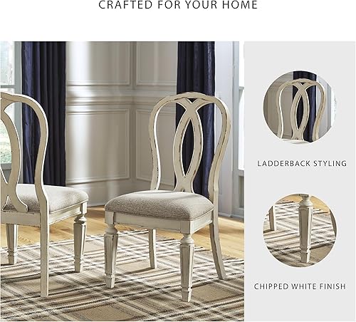 Miniatura 5 de Signature Design by Ashley Realyn French Country - Silla de comedor con respaldo de cinta, 2 unidades, color blanco astillado