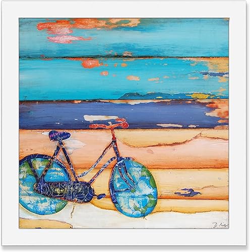 Proper Use of the Kickstand- Danny Phillips Art Print, Unframed, Blue Bicycle Artwork, Biking Art, Cycling Art, Retro Vintage Mixed Media Collage