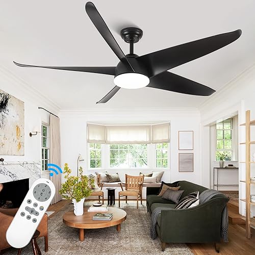 Ventilador de techo negro de 60 pulgadas con control remoto de luces, ventilador de techo de gran volumen de aire, ventilador de techo moderno de 5 Ventilador de techo negro de 60 pulgadas con control remoto de luces, ventilador de techo de gran volumen de aire, ventilador de techo moderno de 5