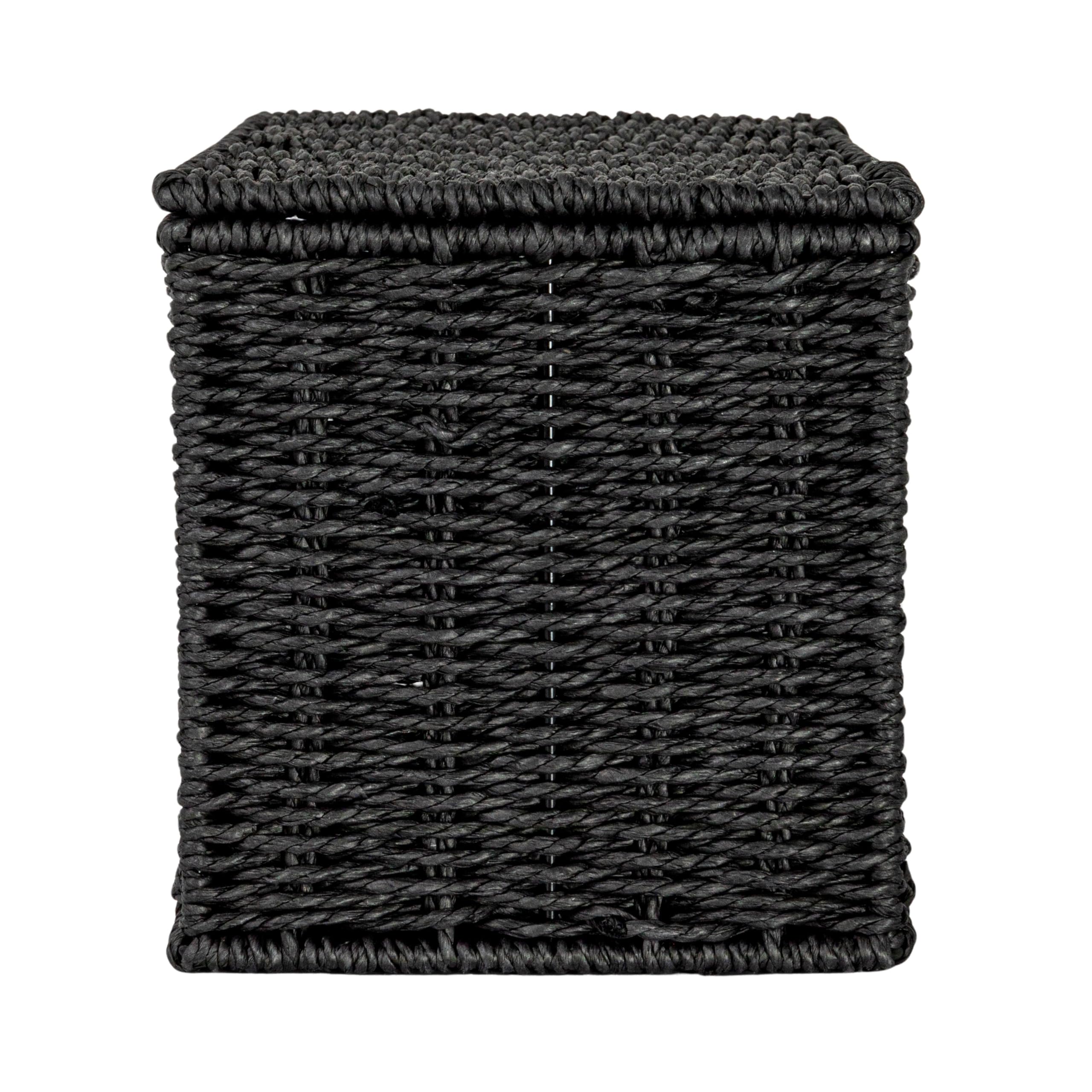 Household Essentials Mały ręcznie tkany kosz wiklinowy z pokrywką, czarny