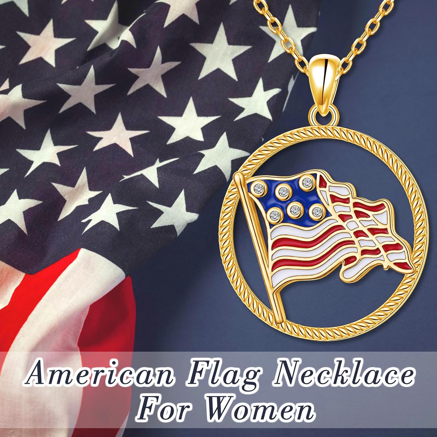 Alphm 925 Sterling Silver American Flag Necklace Red White and Blue Pendant American Flag Patriotic Jewelry for Women Men