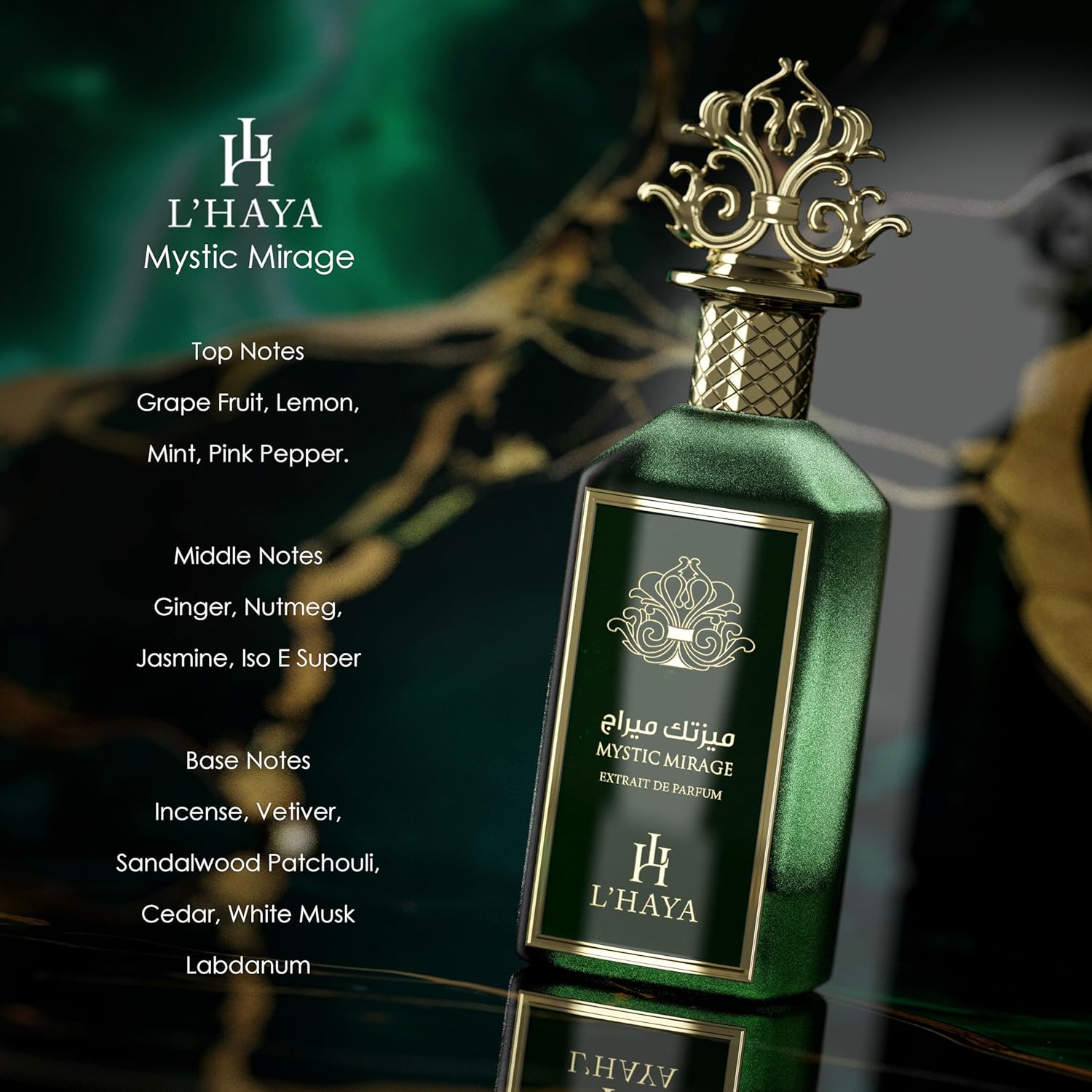 L'HAYA Mystic Mirage Extrait De Parfum, 3.4 fl oz, Citrus and Woody Fragrance with Grapefruit, Mint, Sandalwood
