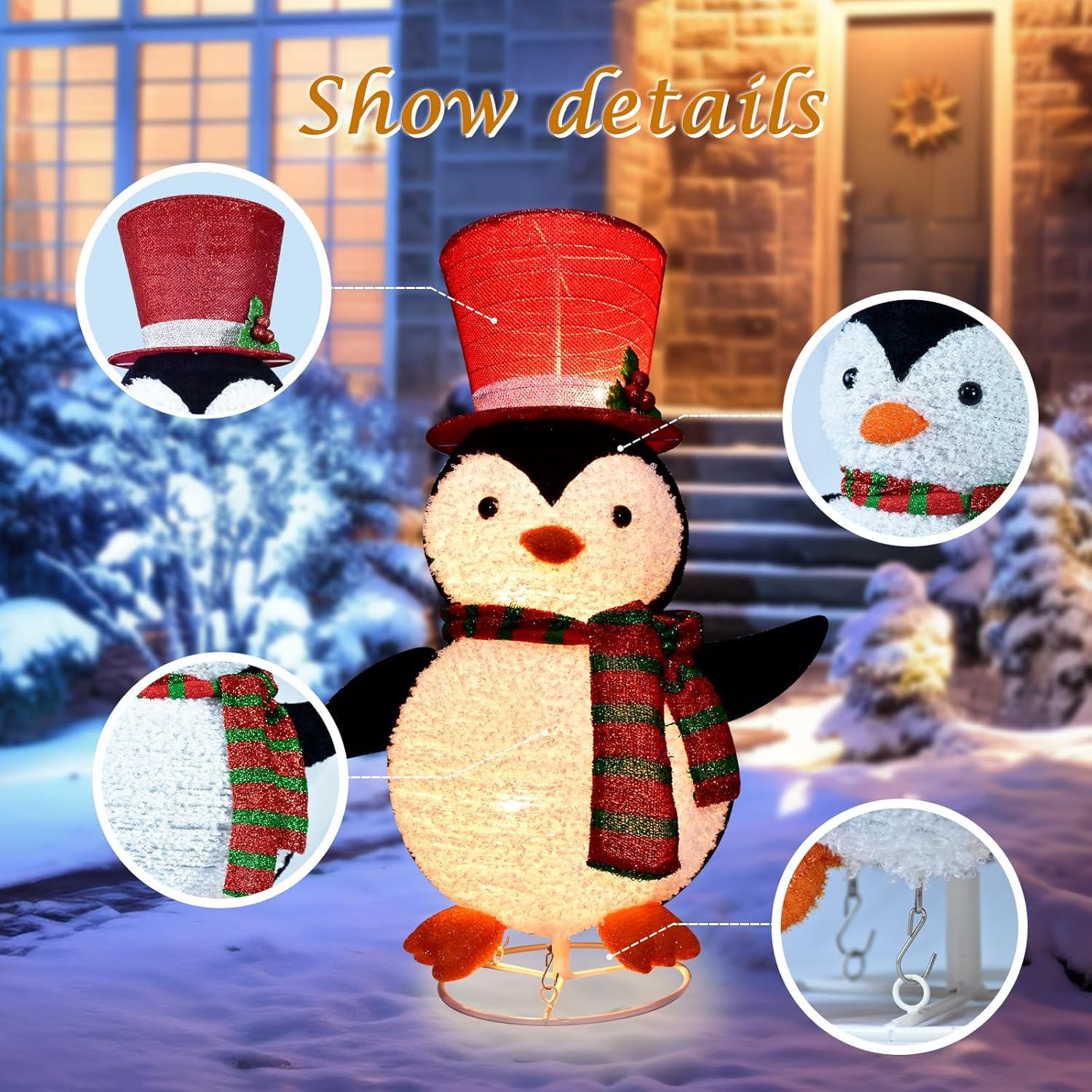 Lighted Penguin Outdoor Christmas Decorations - 28 inch Light up Penguin with LED Lights, Pre-lit Penguin with Top Hat Holiday Ornaments Yard Decor for Home, Lawn and Front Yard