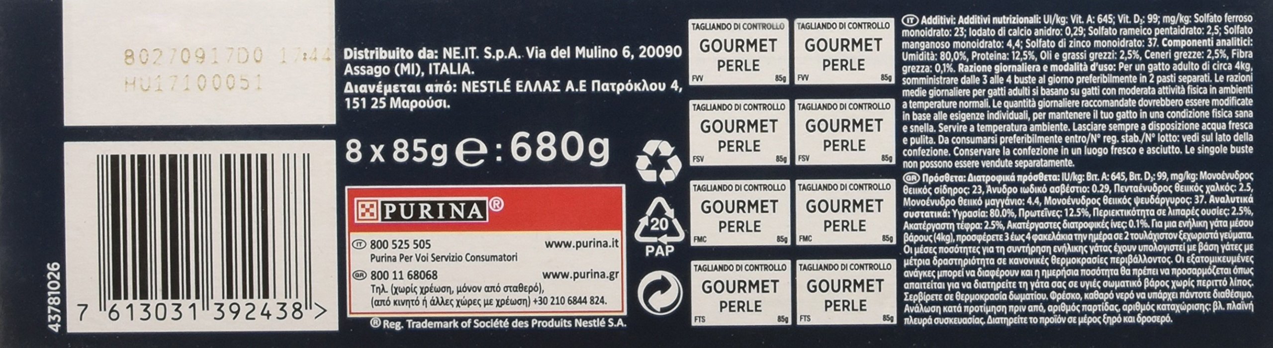 Purina Gourmet Perle Húmedo Gato Filetti en Salsa con Verduras con Ternera, Salvaje, Ternera, Trucha - 80 Sobres de 85 g Cada una (10 Paquetes de 8 x 85 g)