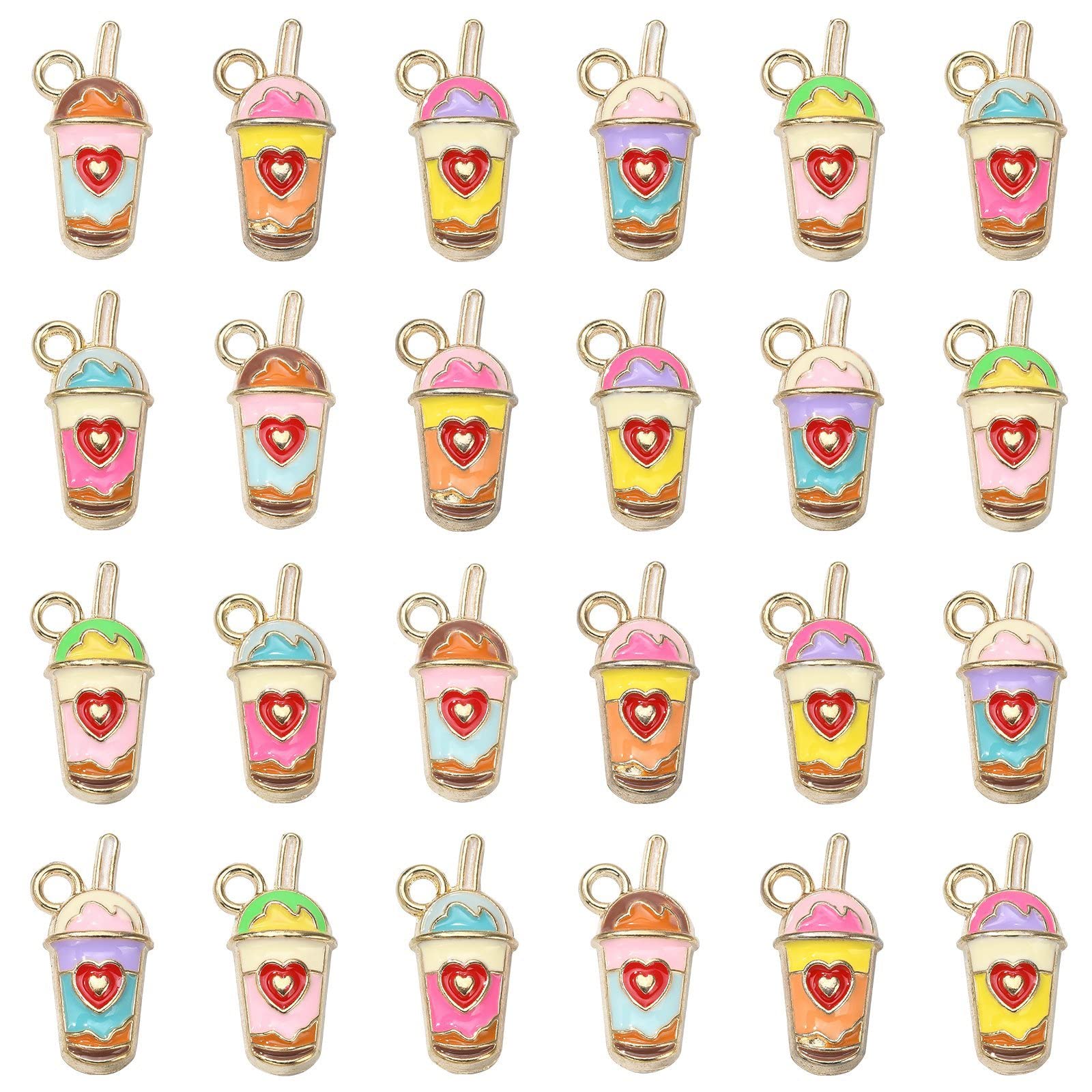 KitBeads 60pcs Mixed Colors Heart Drink Charms Enamel Summer Milk Tea Charms Heart Shape Bottle Beverage Coffee Charms for Jewellery Making Bulk