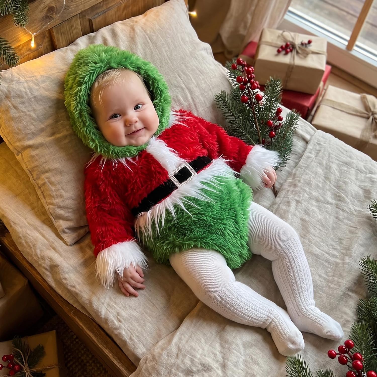 Baby Christmas Clothes Newborn Green Monster Romper