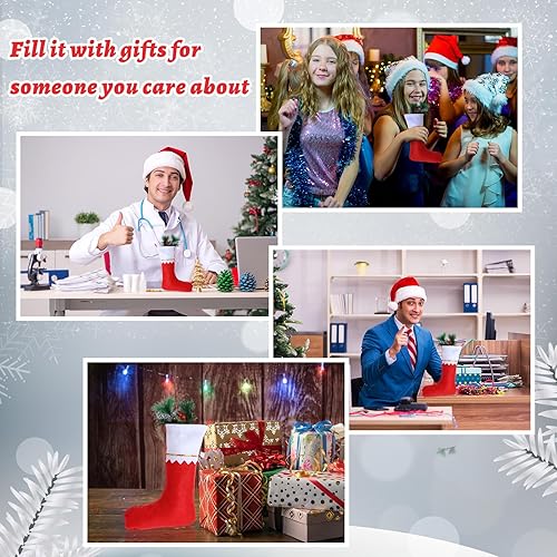 Miniatura 5 de Paquete de 48 medias de Navidad no tejidas a granel de 10 pulgadas con etiqueta colgante de alce de copo de nieve (rojo, blanco)