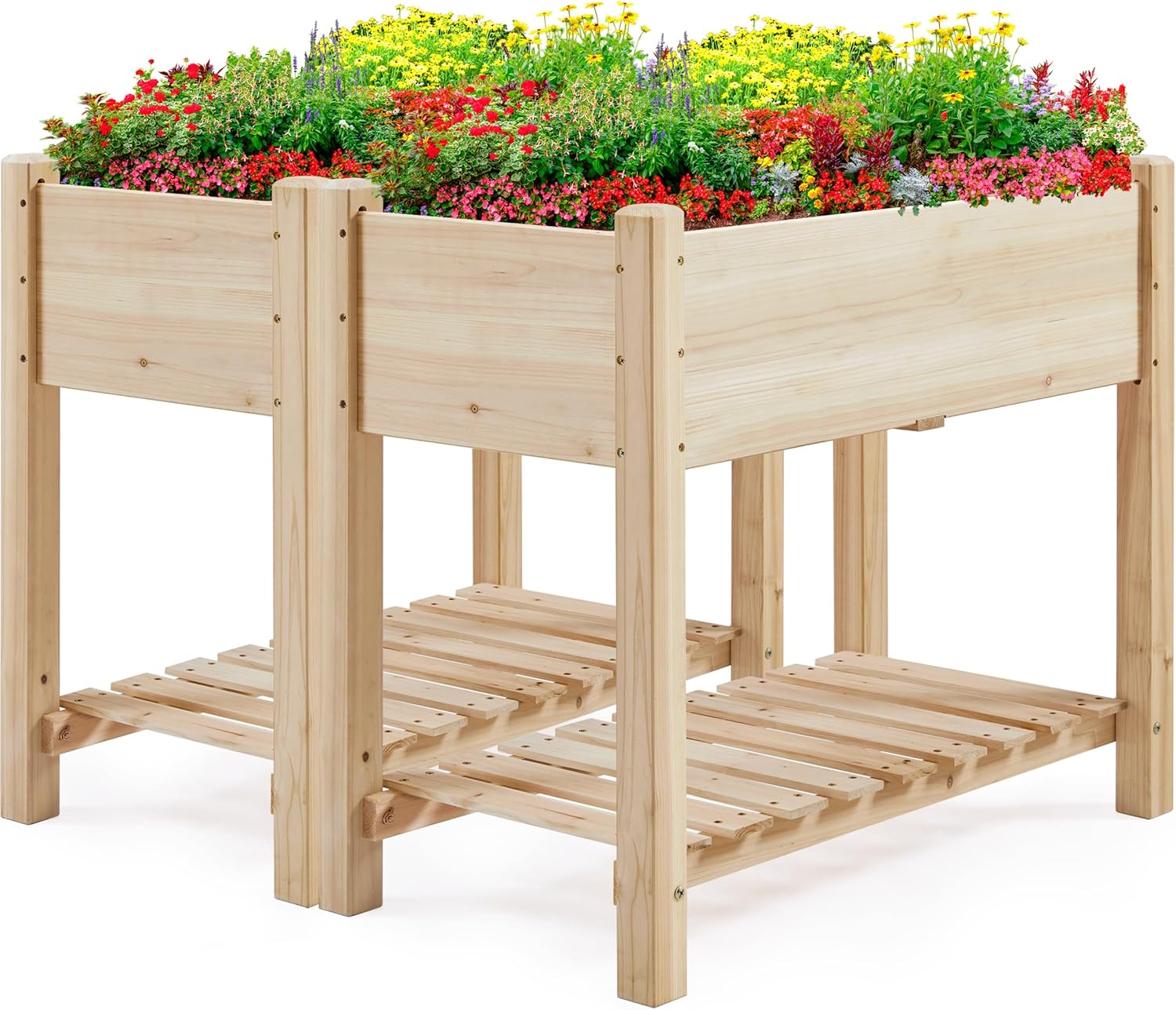 Yaheetech 34x18x30in Horticulture Raised Garden Bed 2pcs Planter Box with Legs & Storage Shelf Wooden Elevated Vegetable Growing Bed for Flower/Herb/Backyard/Patio/Balcony