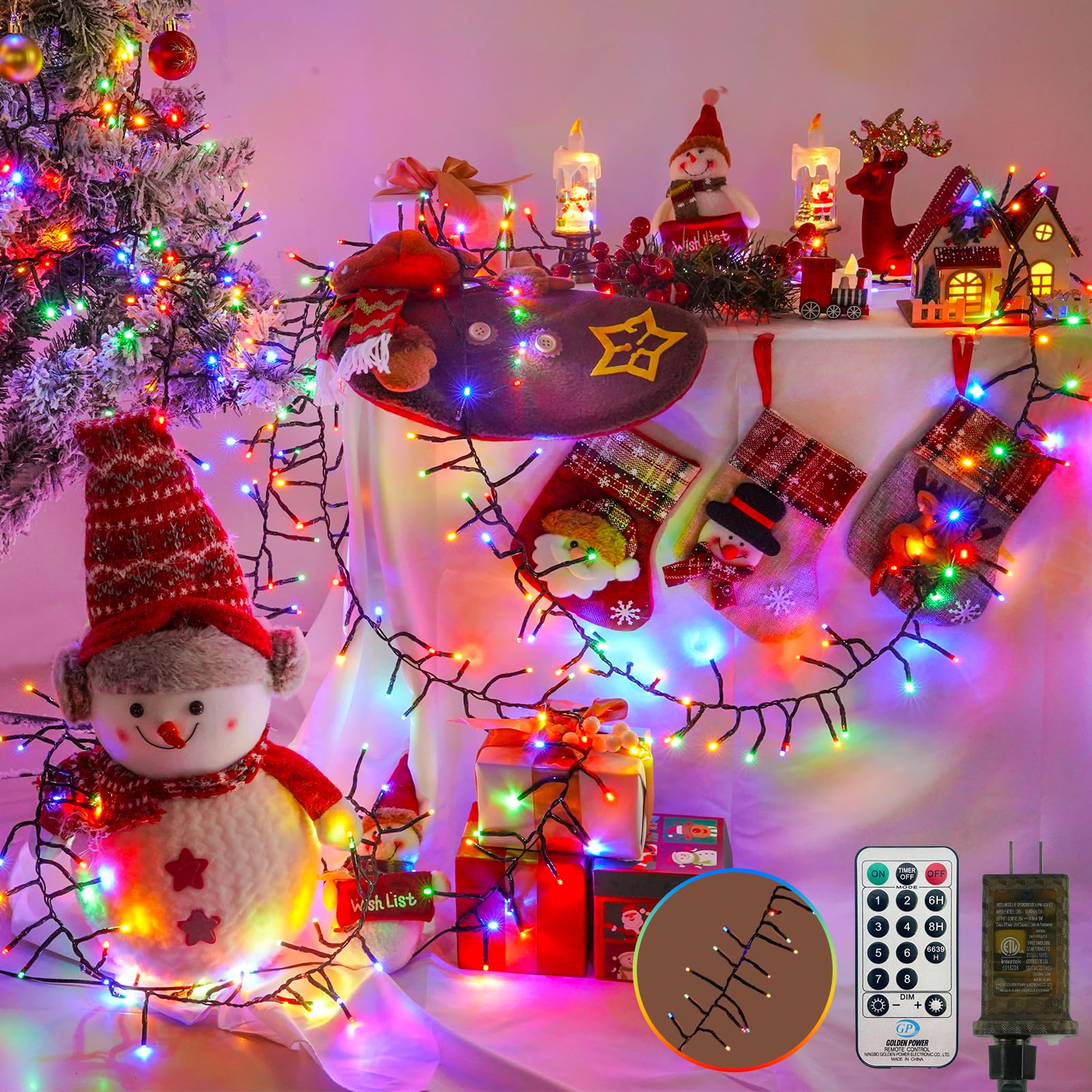 BHCLIGHT 100FT 2000LED Cluster Christmas Lights with Remote, Multicolor