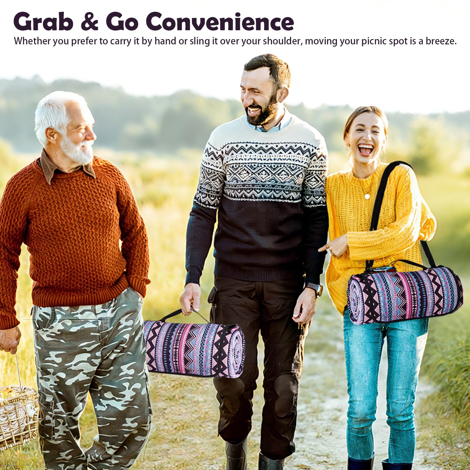 Couverture de pique-nique imperméable, tapis de pique-nique extra-large 200 x 200 cm, résistant au sable, lavable, couverture de camping, accessoires pour activités en plein air, Bohème