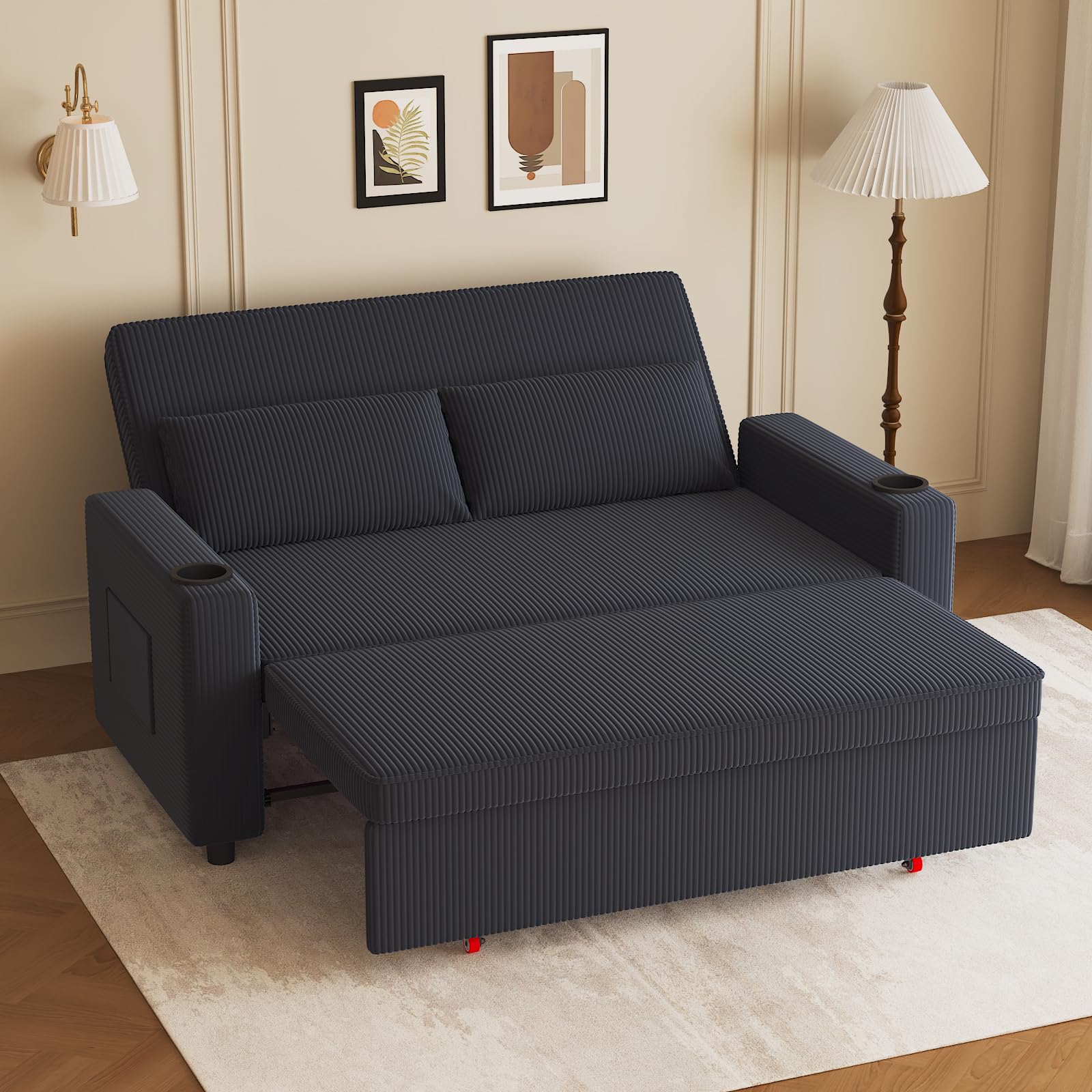 JUMMICO Canapé Convertible 2 Places Tissu côtelé, Dossier réglable, Causeuse Moderne 75×160×93 cm, Structure Solide 150 kg pour intérieur Contemporain,Couleur Bleu-Noir