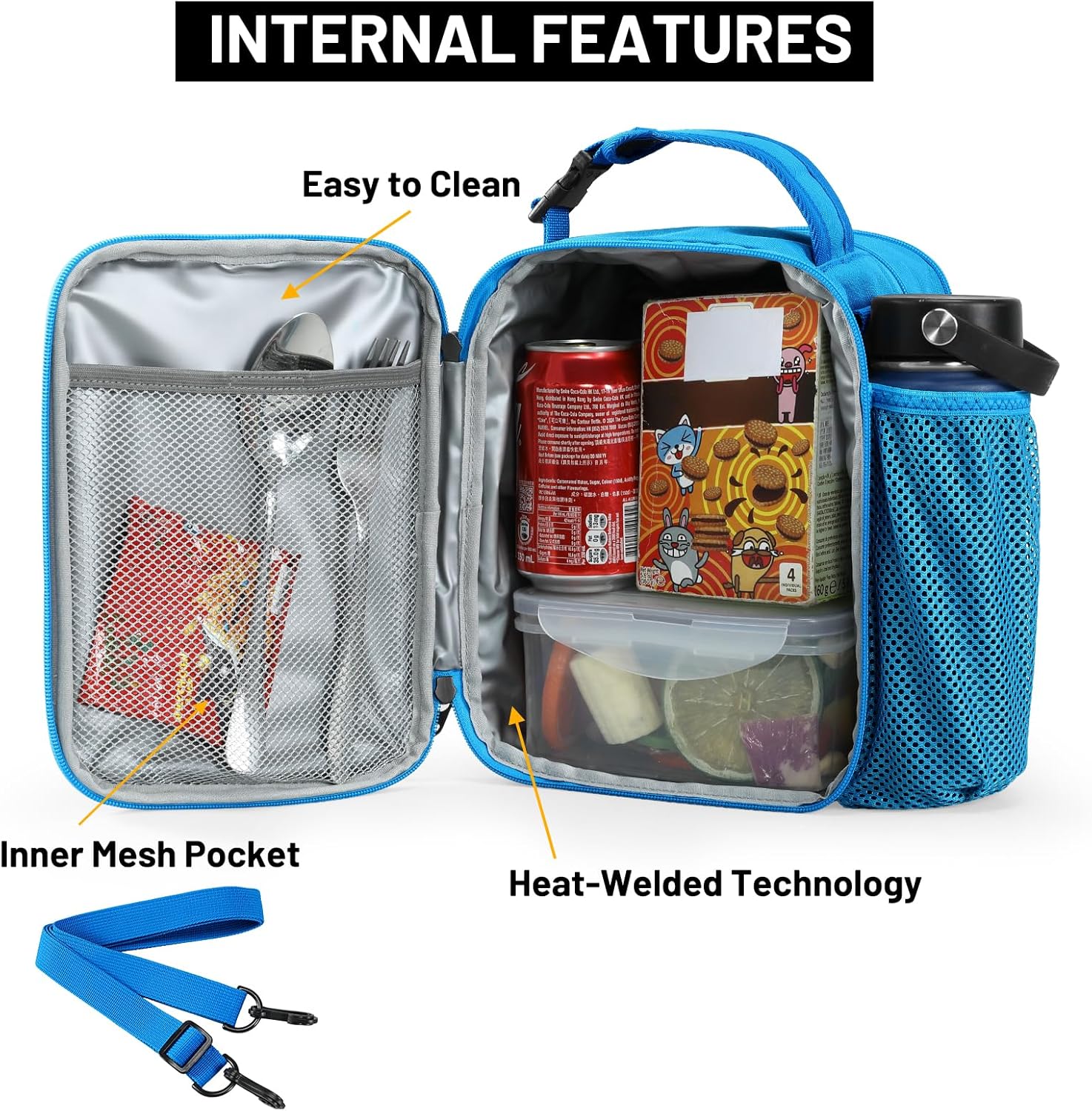 MIER Expandable Lunch Bag Insulated Lunch Box for Men to Work Travel Portable Lunchbox Bags with Shoulder Strap and Water Bottle Holder，Light Blue