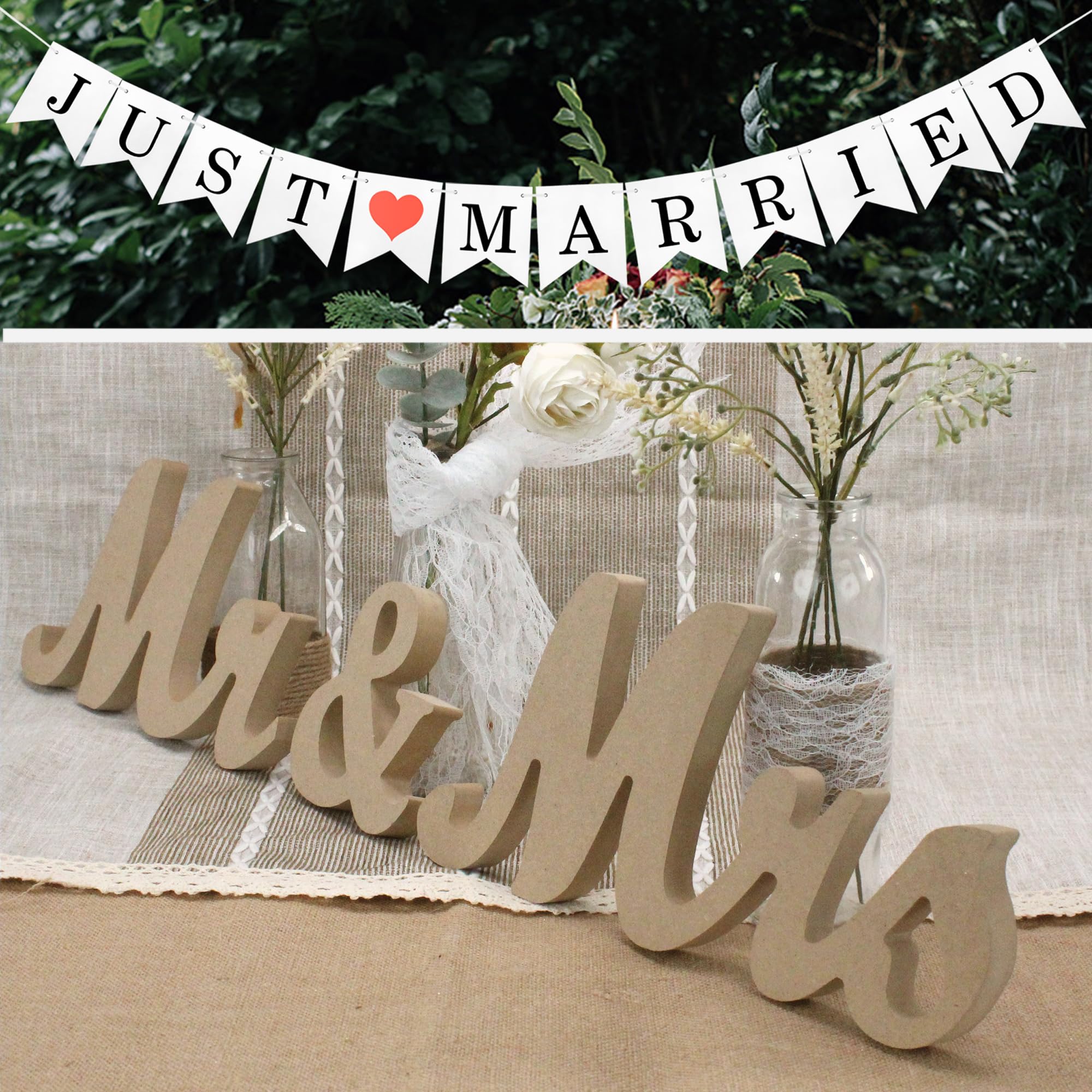 Wooden Mr & Mrs Letters & Banner - Just Married Wedding Decoration
