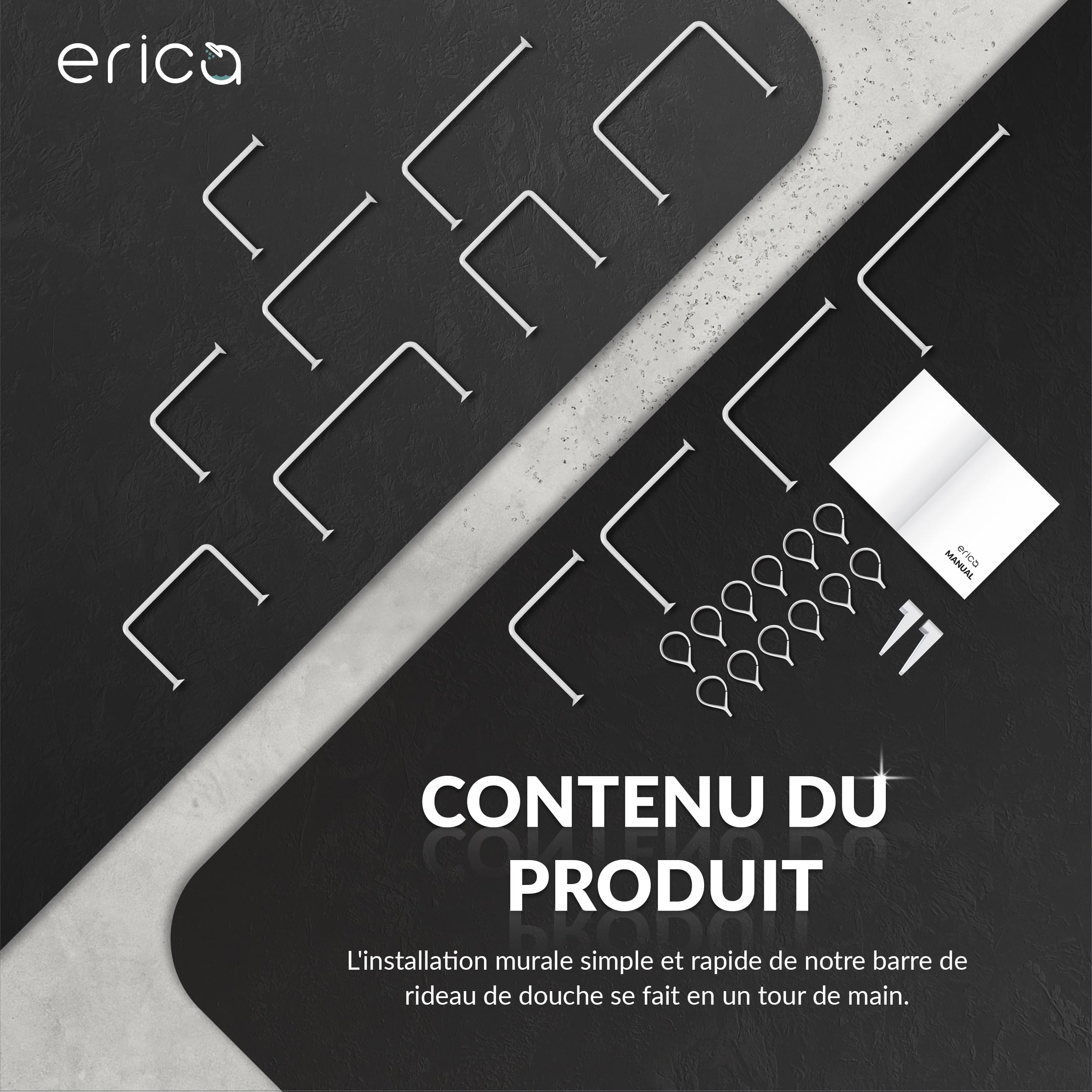Erica Barre de Douche Réglable en L ou U – Blanc – 12 Combinaisons