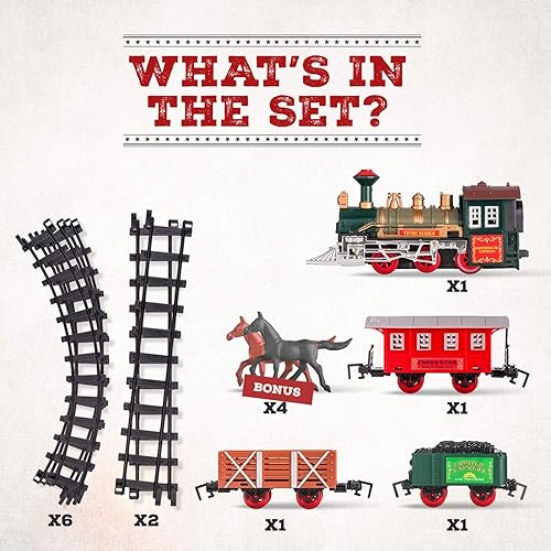 Miniatura 5 de Juego de tren eléctrico para niños de 4 a 8 años – Juego de tren a batería con luces y sonidos, motor de locomotora de vapor, caballos y pistas