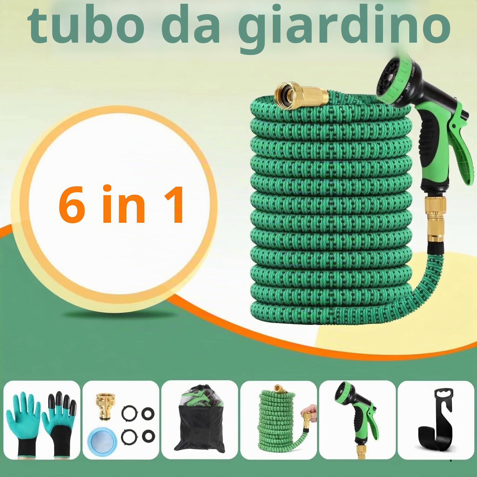 Tubo da Giardino Estensibile Tubo da Giardino 100FT/30m, Tubo per Irrigazione con Ugello a 10 Funzioni,Tubo Irrigazione con Raccordi in Ottone da 3/4" Per Lavaggio Auto, Giardino, Prato (100FT/30m)