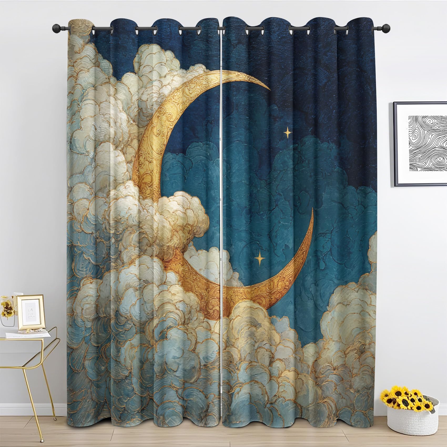 Rideau occultant pour stopper la lumière et le froid motif étoiles bleu or