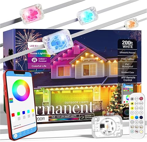 Miniatura 10 de Luces Permanentes para Exteriores para Casa, 100 pies RGB+IC Luz de Decoración Exterior Inteligente, Modos de Escena DIY, Control por