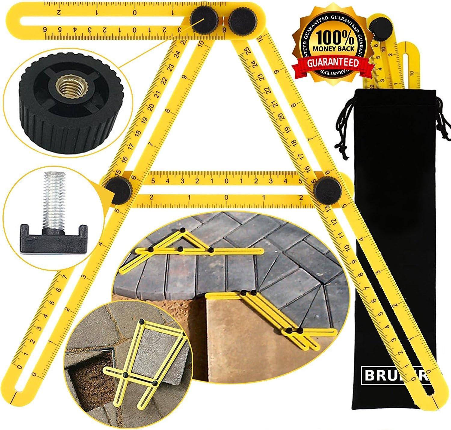 Angleizer Template Tool, Multi Angle Ruler Template Measures All Angles and Forms for Handymen, Builders, Craftsmen | Perfect for Difficult Angles | Saves Time, Helps Eliminate Mistakes | For Hanging Tile, Laying Floors, Cutting Stone & More with Storage Bag