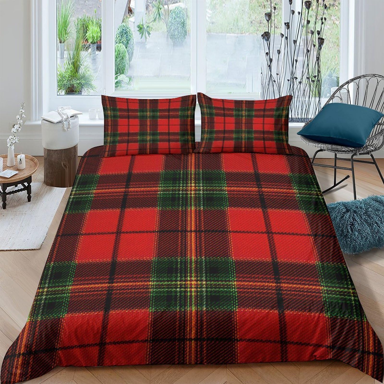 Ctjqhvkz Style-1 3D Printed Red Tartan Plaid Fitted Sheet Microfiber Soft Breathable Green Check Mattress Cover For Bedroom Dorm Decor Single（135X200cm）
