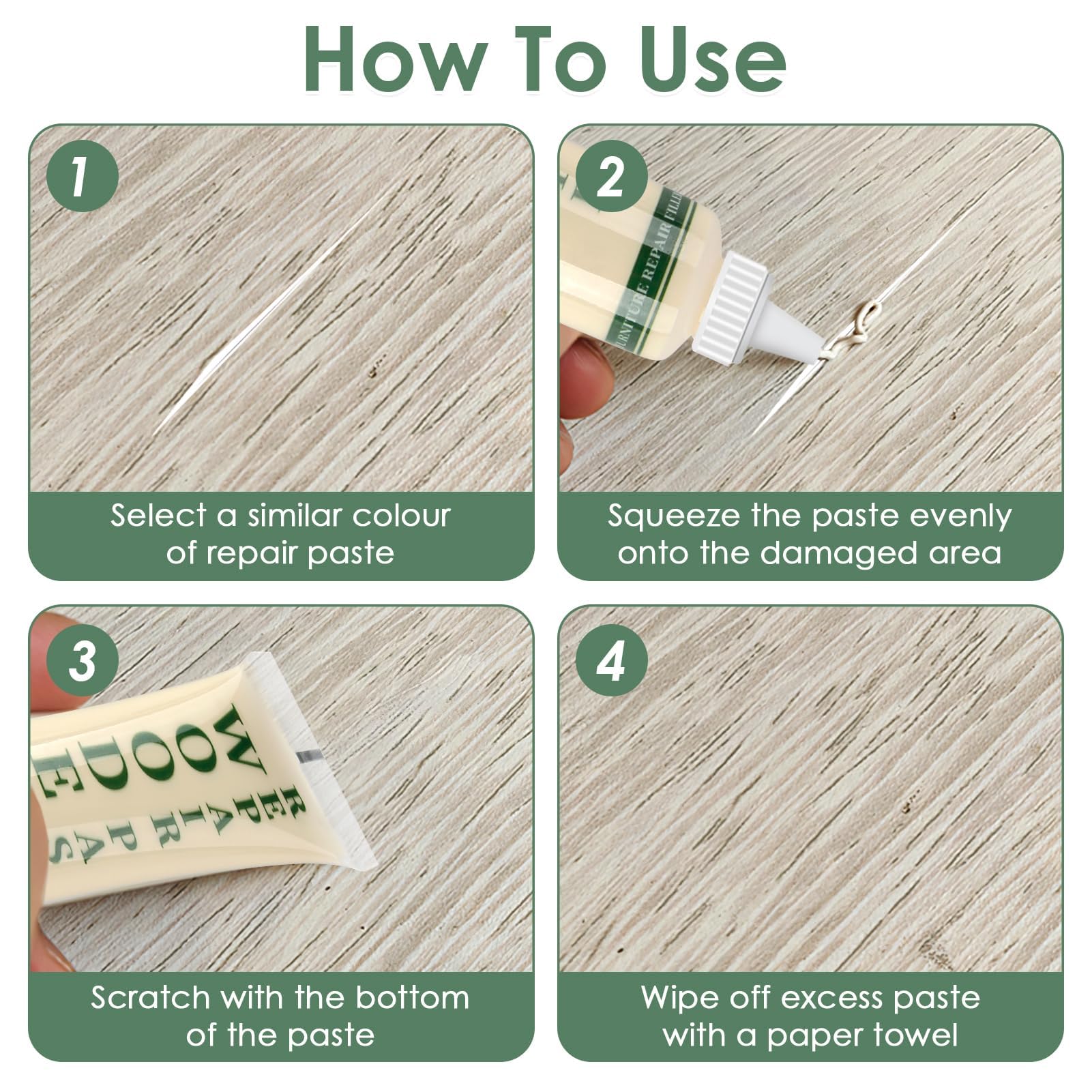 Wood Furniture Repair Kit, 6Pcs Laminate Floor Repair Kit, White, Black, Lvory, Maple Wood, French Grey, Light Grey - Image 3