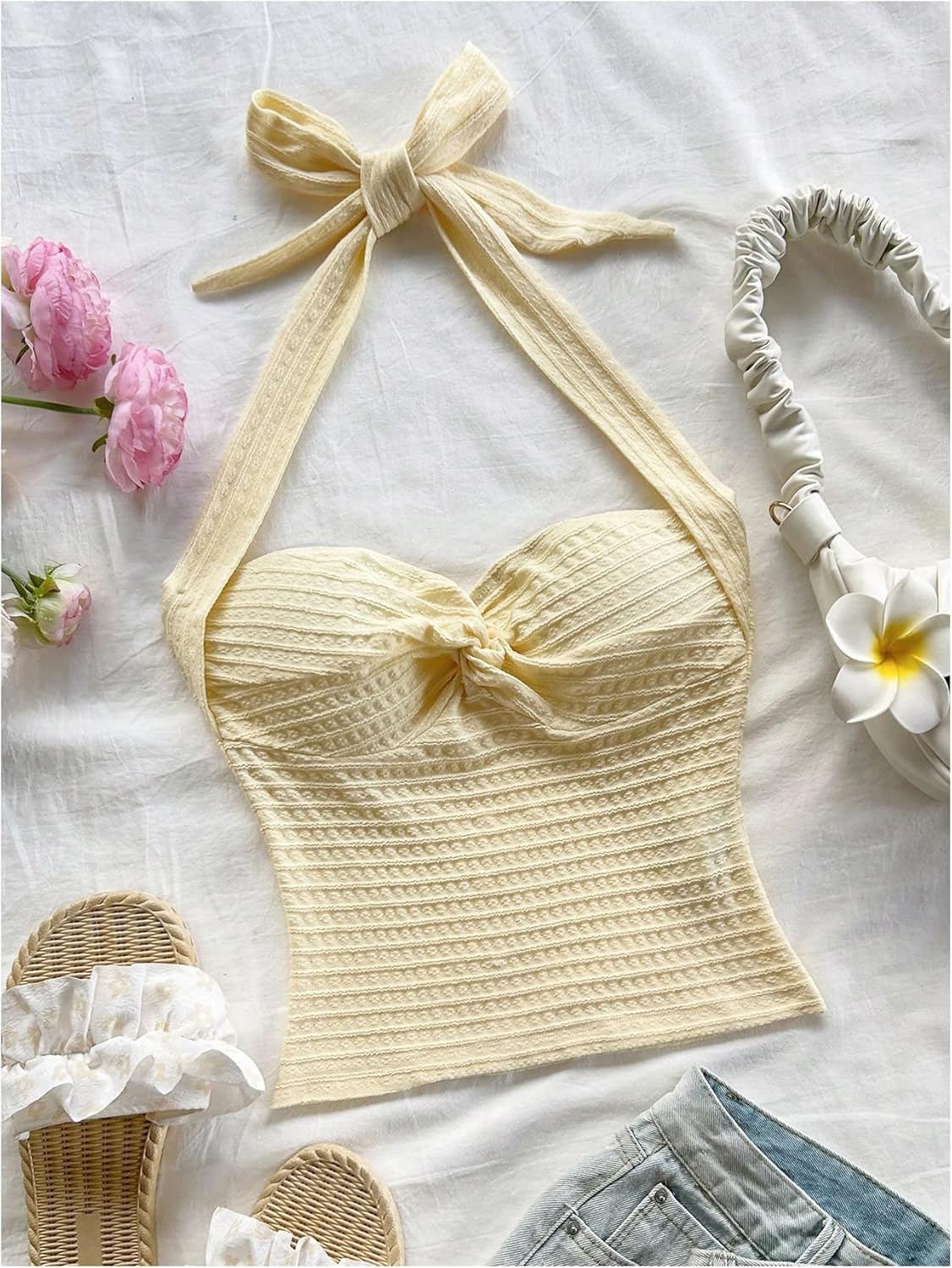 Floerns Women's Y2k Twist Knot Halter Front Tank Top Backless Summer Going Out Crop Top - Image 3