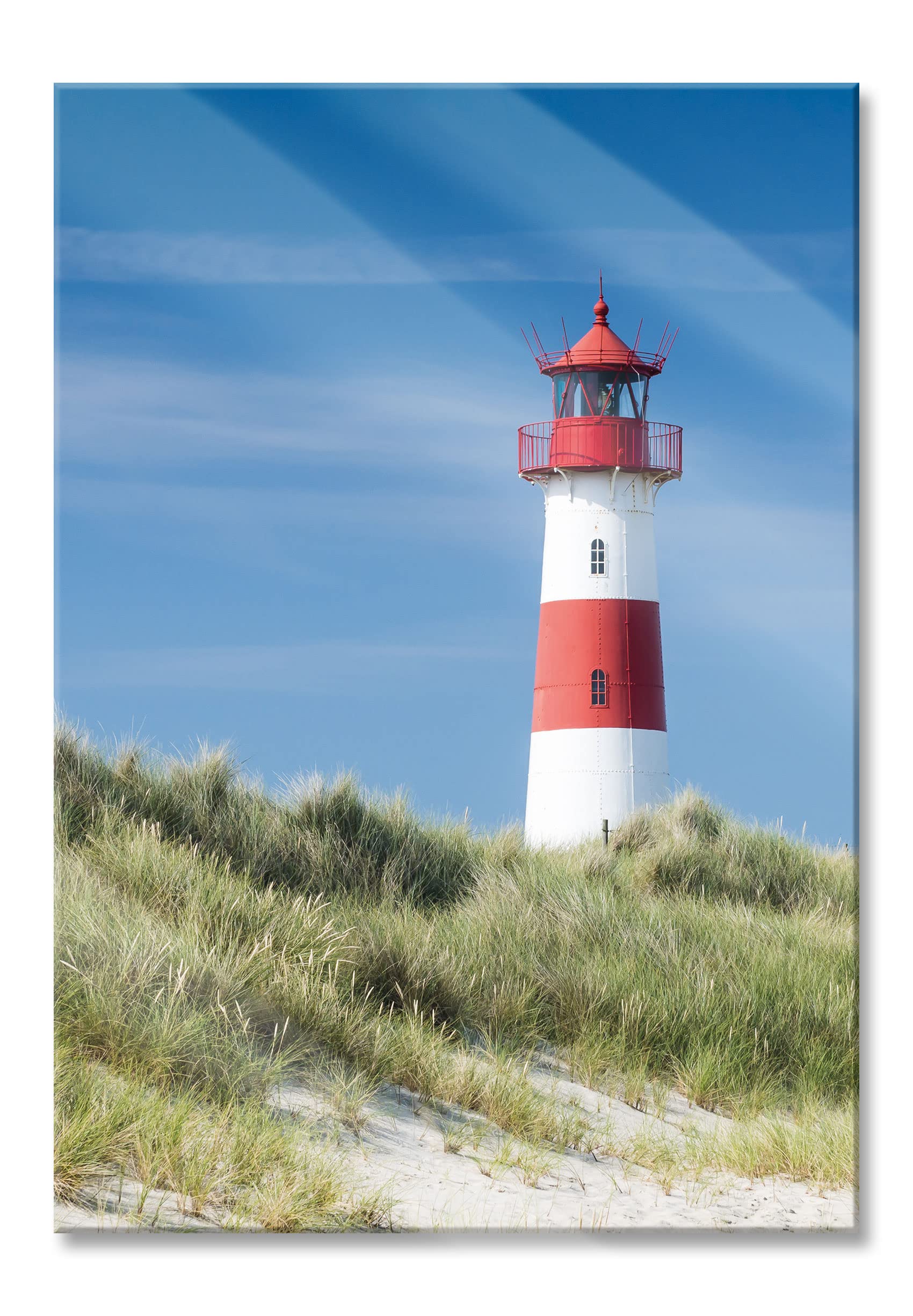 Pixxprint Glasbild, Wandbild aus Echtglas, Leuchtturm hinter Dünen, 60x80 cm, inkl. Aufhängung und Abstandshalter