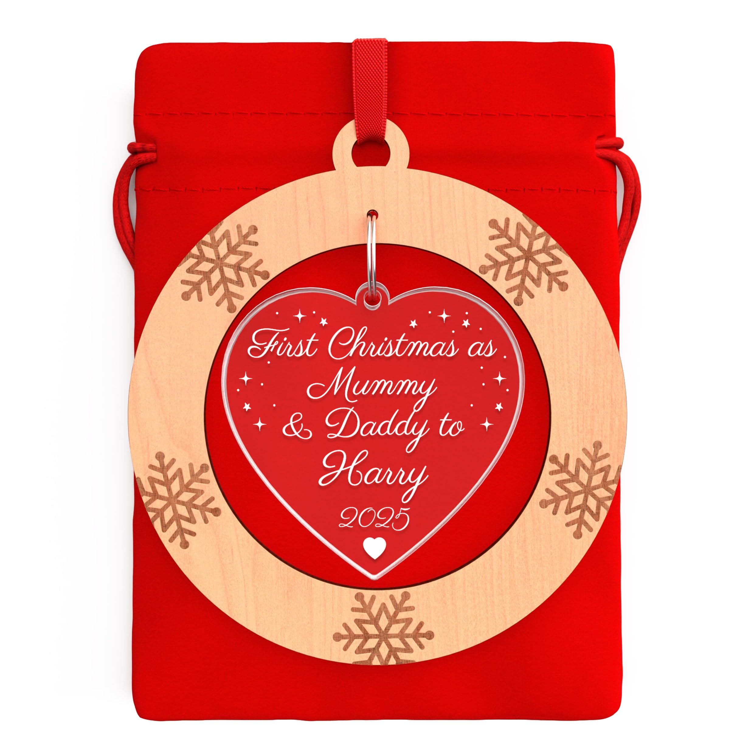 PERSONALISED 1st Christmas as MUMMY DADDY Christmas Bauble Gifts - Cherry Veneer and Acrylic Engraved Tree Ornament - Keepsake