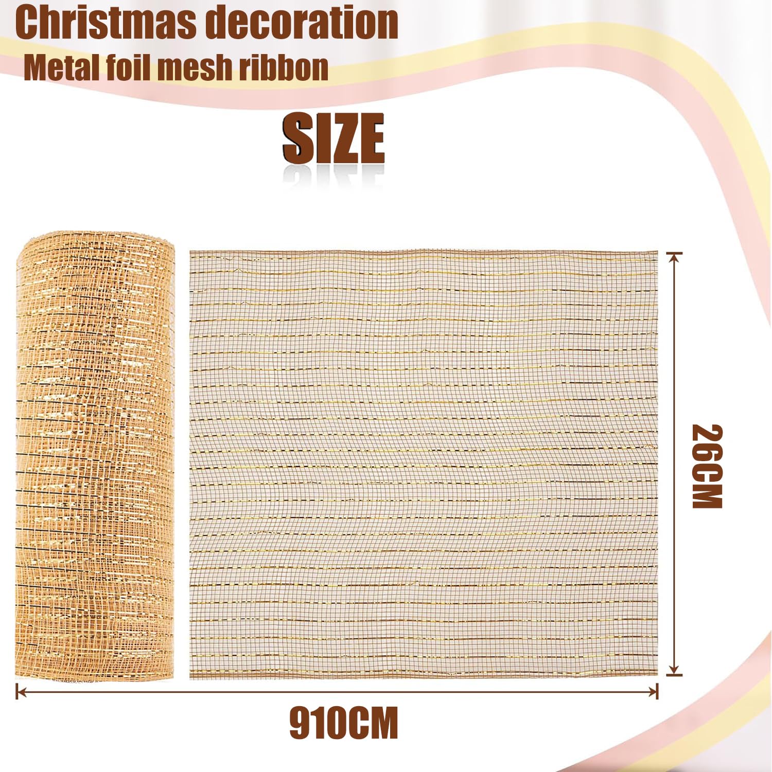 Accesorios para Decoración De Árboles De Navidad,Guirnaldas metálicas Brillantes,Guirnalda De Oropel Navideña, Decoración De Guirnalda Navideña26X910CM (Oro)