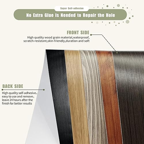 Miniatura 6 de Besezx Cinta de grano de madera, 2.4 x 15 pies, parche autoadhesivo de reparación de grano de madera para mesas, sillas, bricolaje, zócalos,