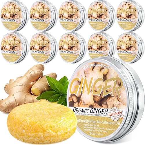 Dansib 10 unidades de champú de jengibre para el crecimiento del cabello, barra de champú de jengibre orgánico natural, barra de champú de jengibre
