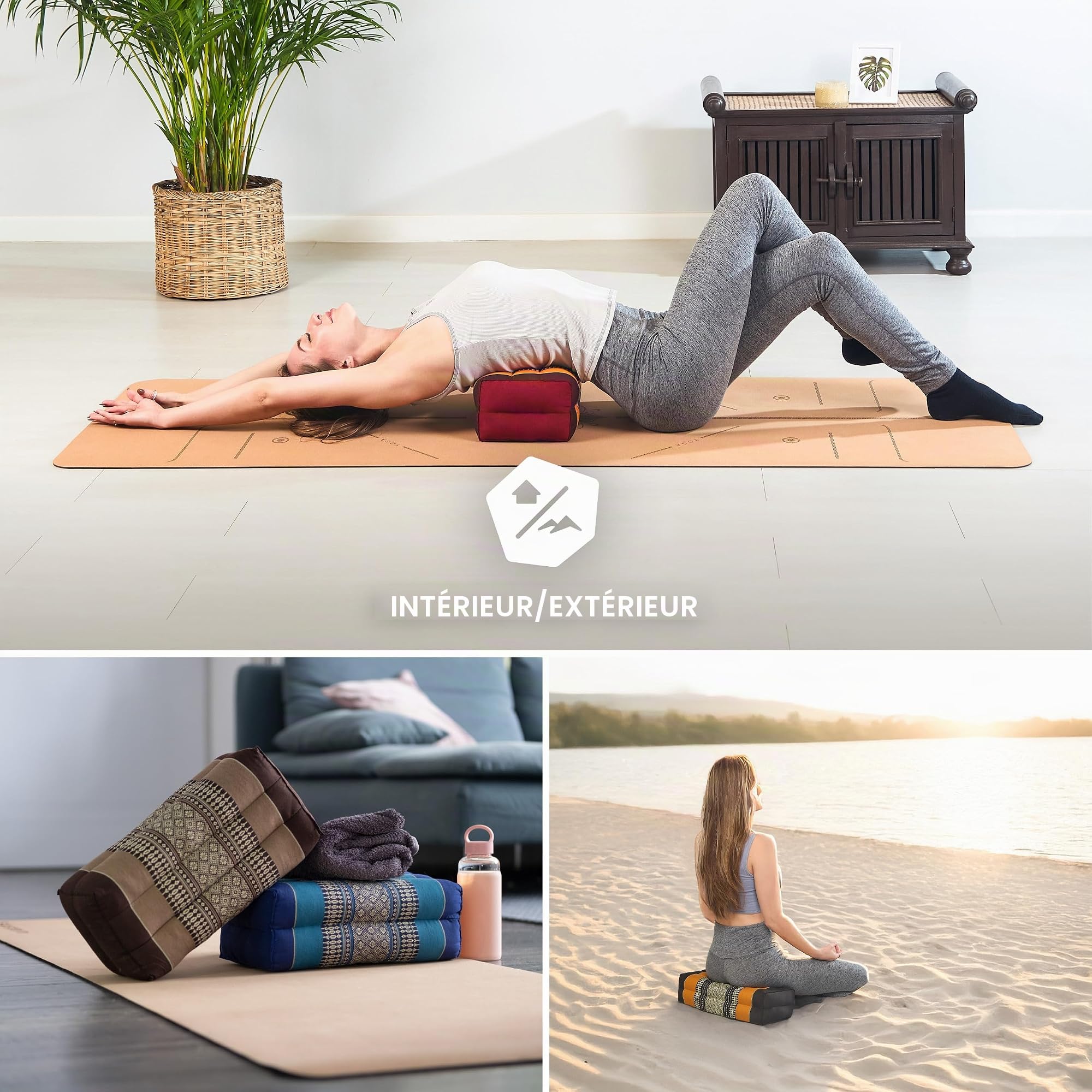 livasia coussin yoga carré bloc - 17x34x12cm - Coussin de méditation kapok, Coussin de soutien bolster rectangulaire, Accessoires yoga pilates coussin cale-nuque, fait main