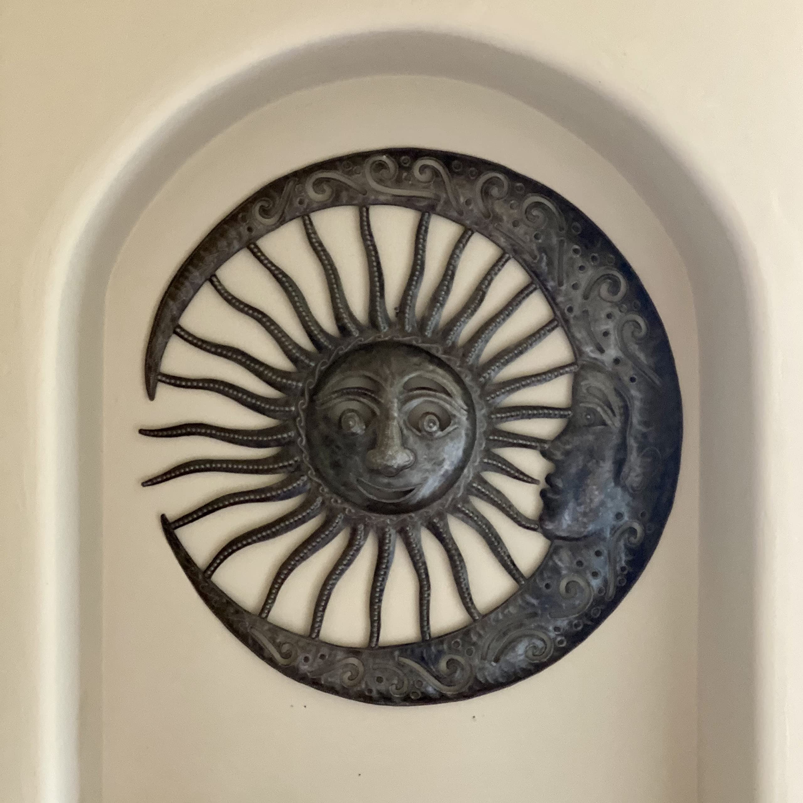 Coppia celeste di sole e luna, bronzo argentato, decorazione da parete haitiana, sculture decorative in metallo, per interni ed esterni, 63 cm