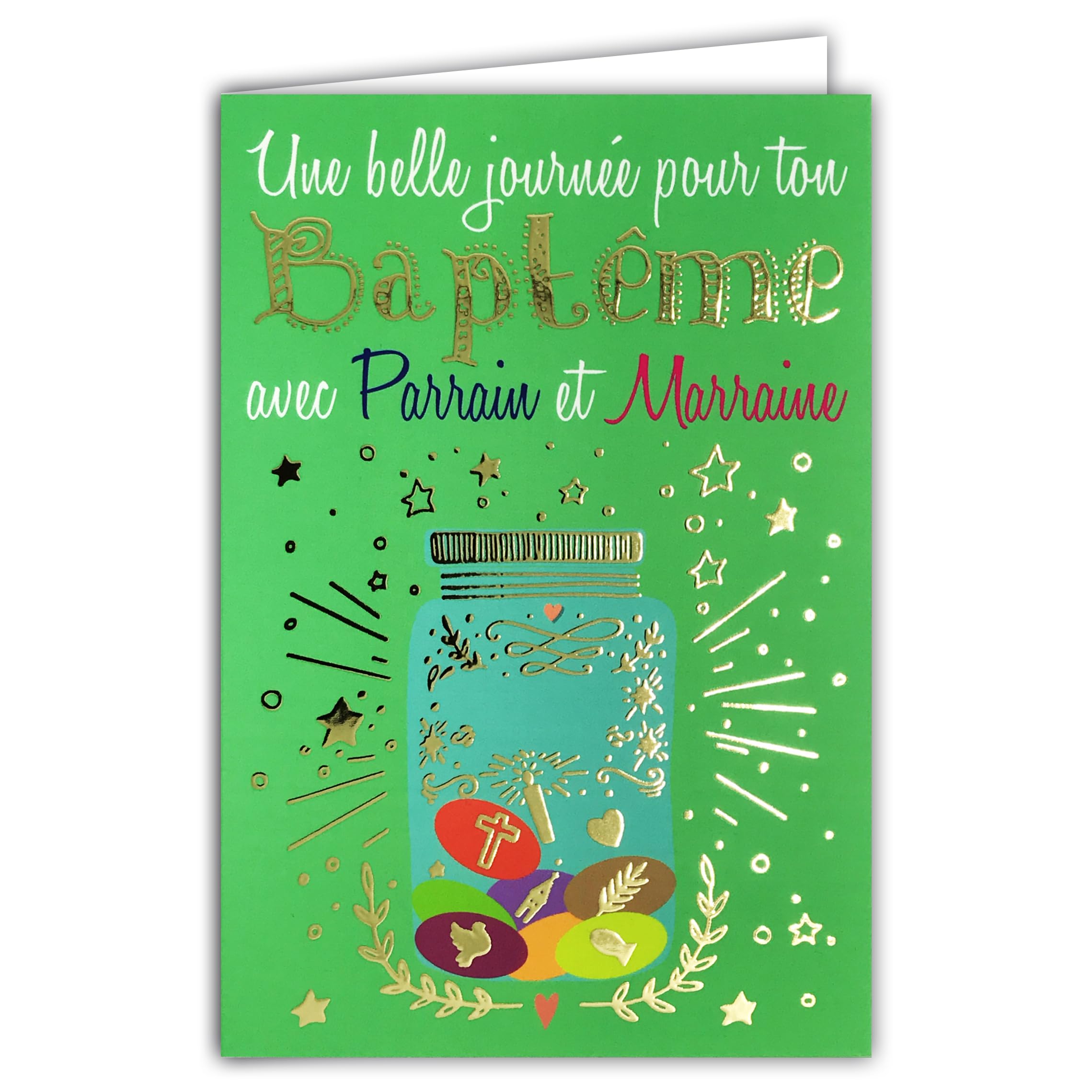 69-9043 Congratulations Card for Your Christening Christian Catholic Beautiful Day with Godmother Golden Word in Shiny Gold with Envelope 12 x 17.5 cm