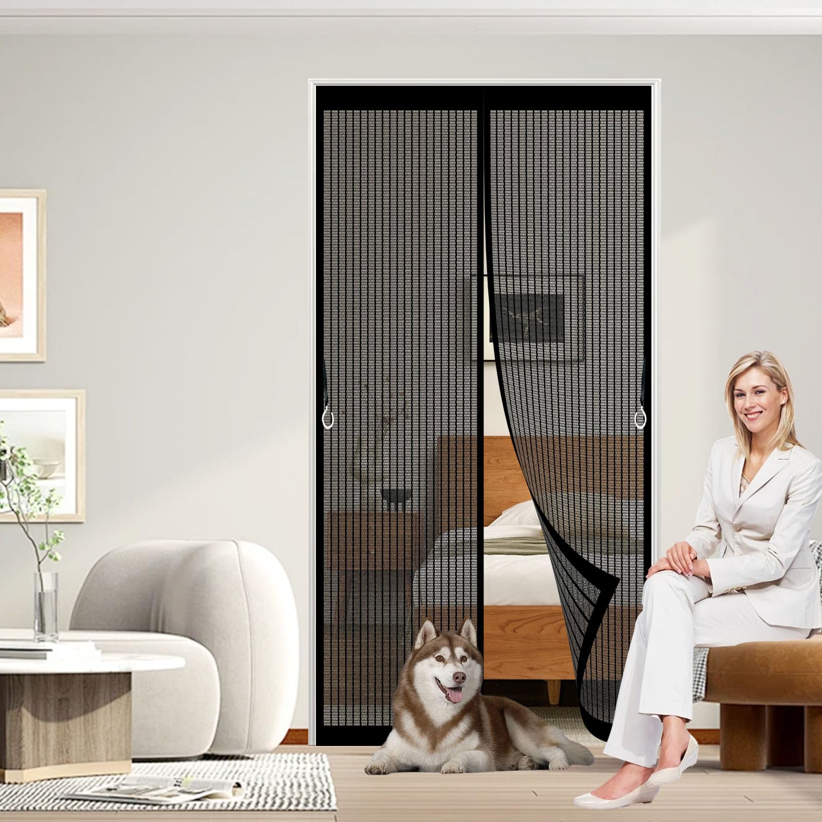 Rideau moustiquaire magnétique 104x250 cm maille respirante noire