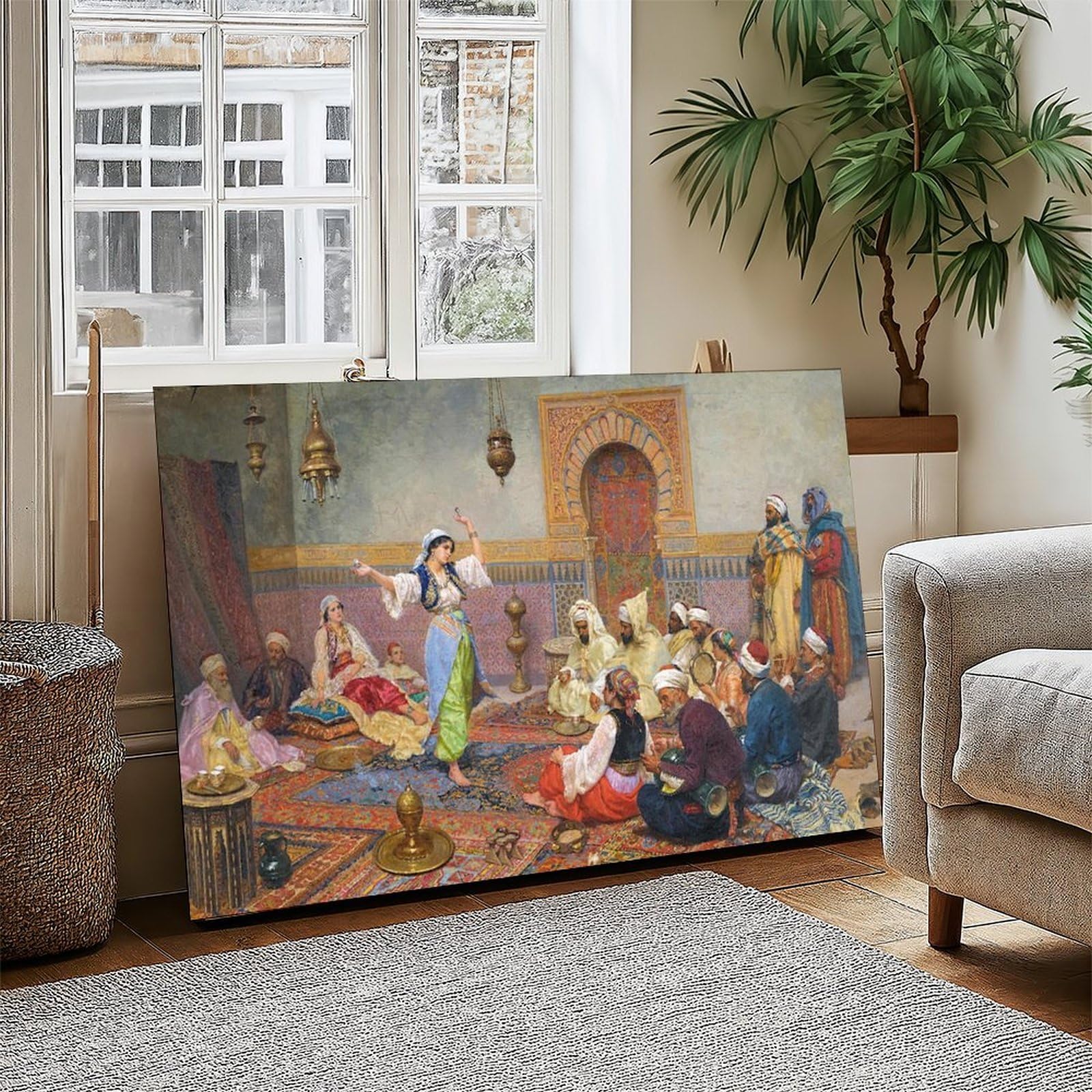 The Dance Arab Arabic Music Orientalist Painting by Italian Giulio Rosati Poster Camera da Letto Decorazione Tela Stampa Wall Art Ufficio Camera Estetica Decorazione Regalo