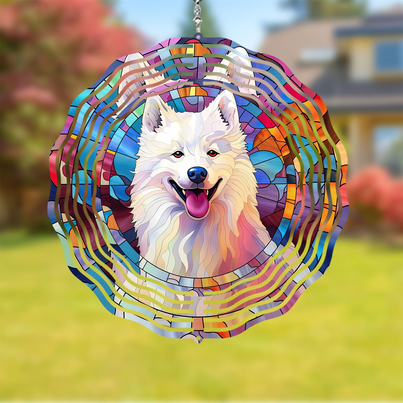 Golden Retriever Wind Spinner Pet Dog Memorial Gifts 3D Aluminum Metal Kinetic Hanging Wind Sculpture Spinners for Yard and Garden Indoor Outdoor Window Garden Decoration 8 Inch (Golden Retriever 1)