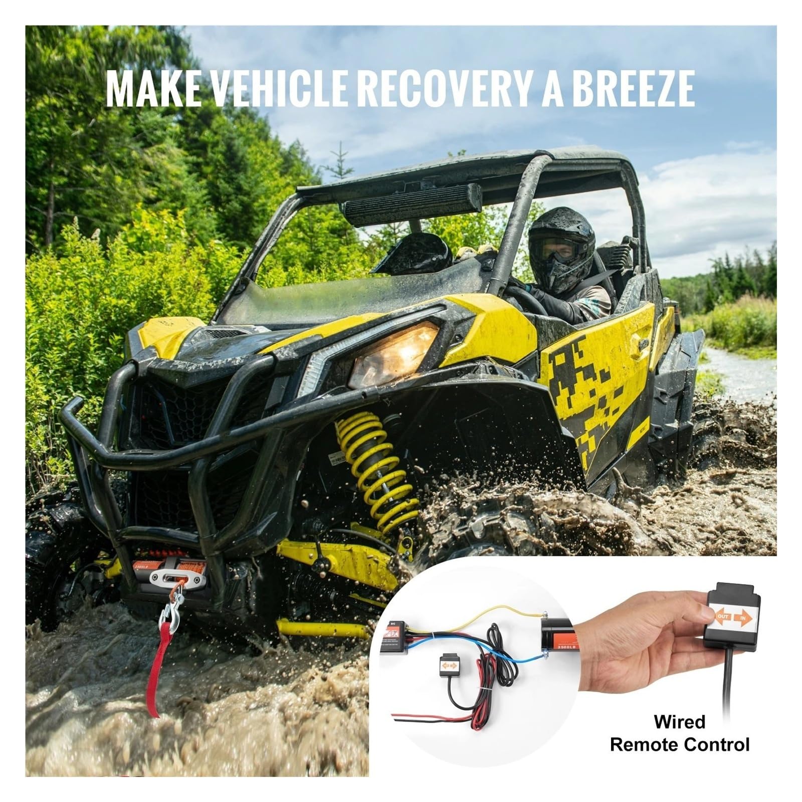 Cabrestante Eléctrico ATV/UTV De 3500 Libras Con Cable Para Coche Cuerda Sintética 39 Pies Para Remolcar Barco Y Camión Herramienta Elevadora Eléctrica
