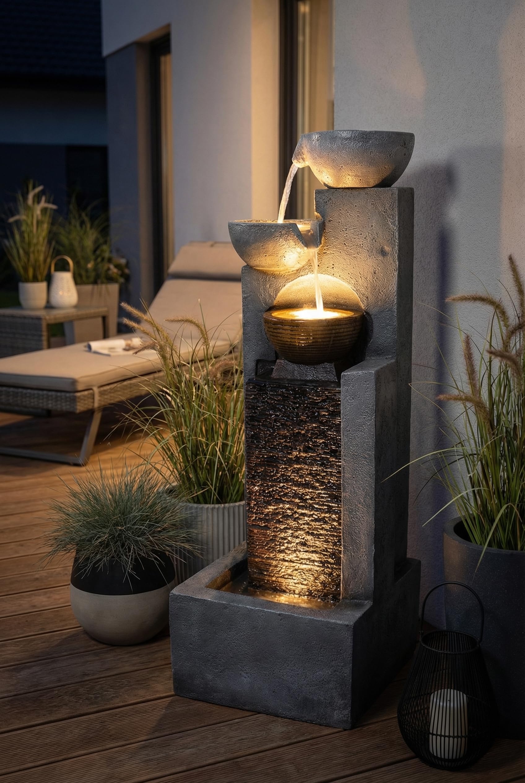 Grande Fontaine de Jardin avec éclairage LED Fontaine Cascade décoration de Jardin