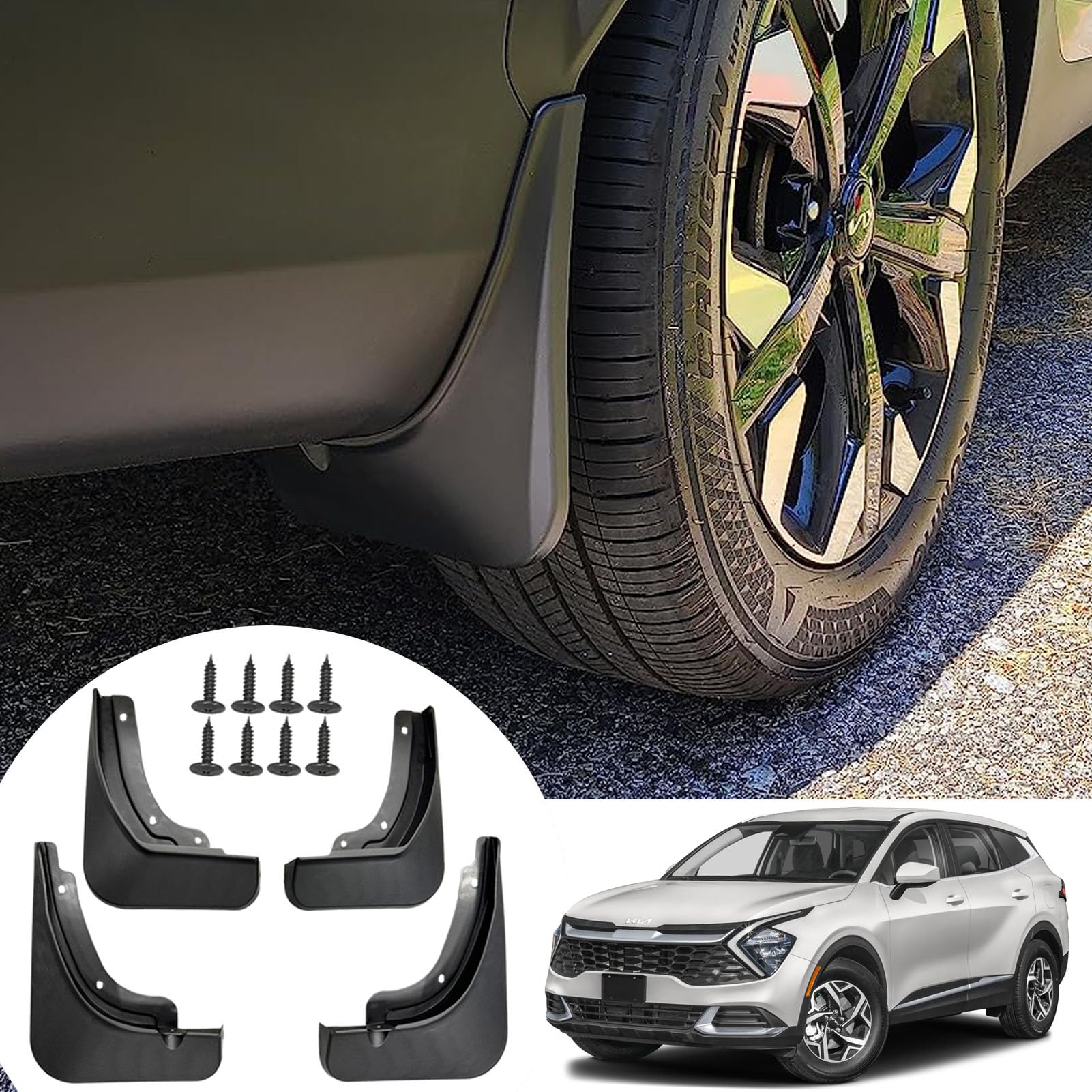 KEAIDAP Mud Flaps for Sportage 2023 2024 - No Drilling Required Front & Rear Splash Guards Fender Mud Guards for Kia Sportage NQ5 Exterior Accessories 2023 2024 (4PCS)