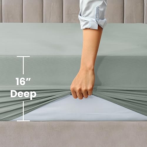 Miniatura 3 de LUX Décor - Sábana bajera individual  Sábanas de microfibra elástica de 360 grados fáciles de ajustar, bolsillo profundo de 16 pulgadas, resistente